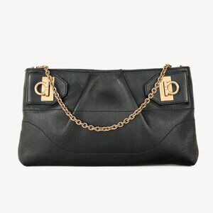 Salvatore Ferragamo Black Leather Gancini-Clasp Chain Pochette
